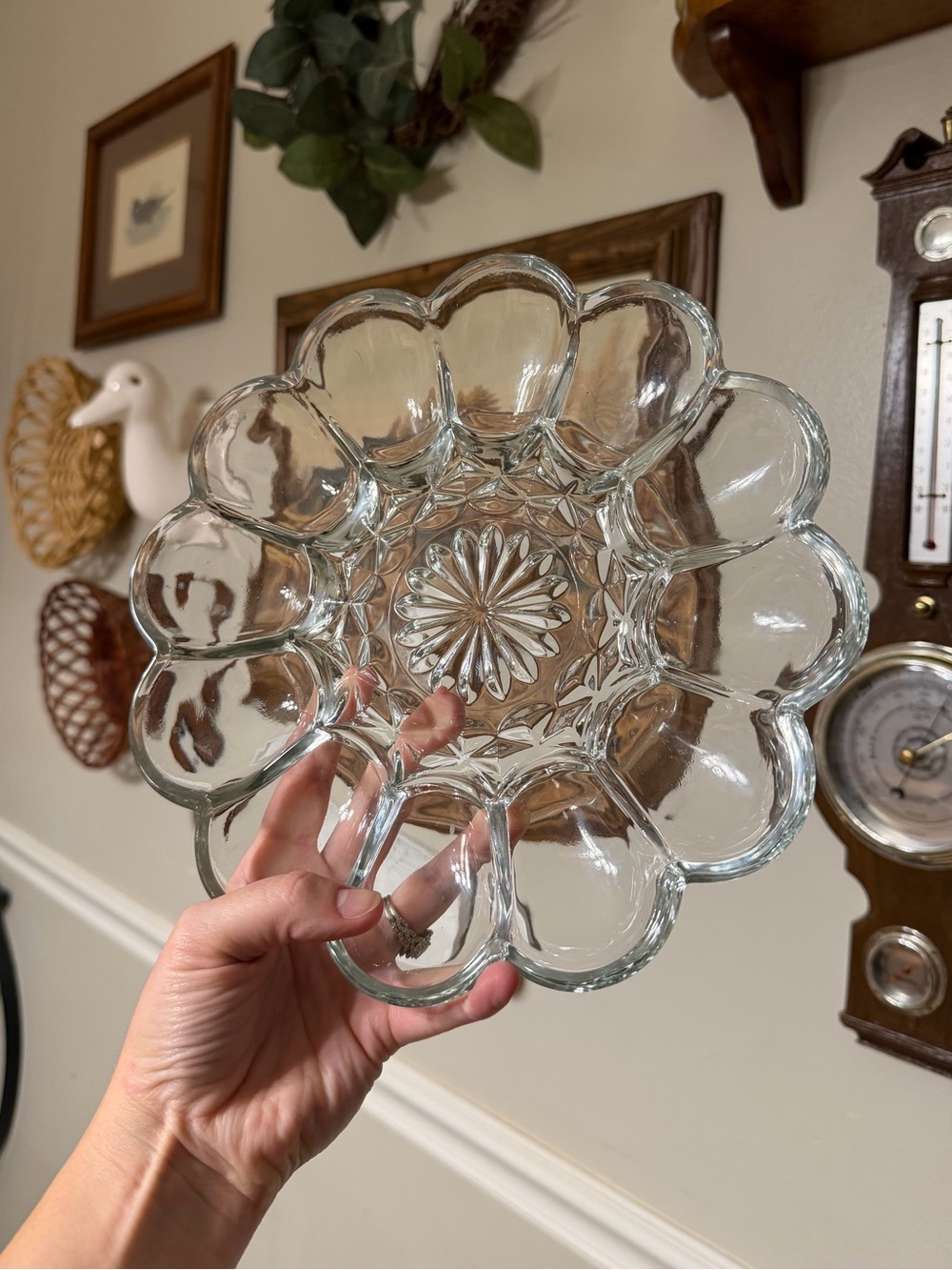 Vintage Anchor Hocking Clear Glass Egg Serving Tray Dish
